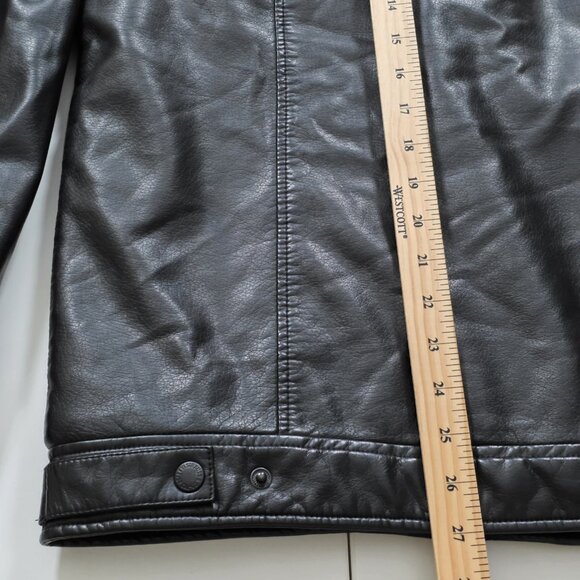 Levi's Trucker Jacket Men L Black Faux Leather LS Hooded Pockets Western Grunge - Picture 7 of 16